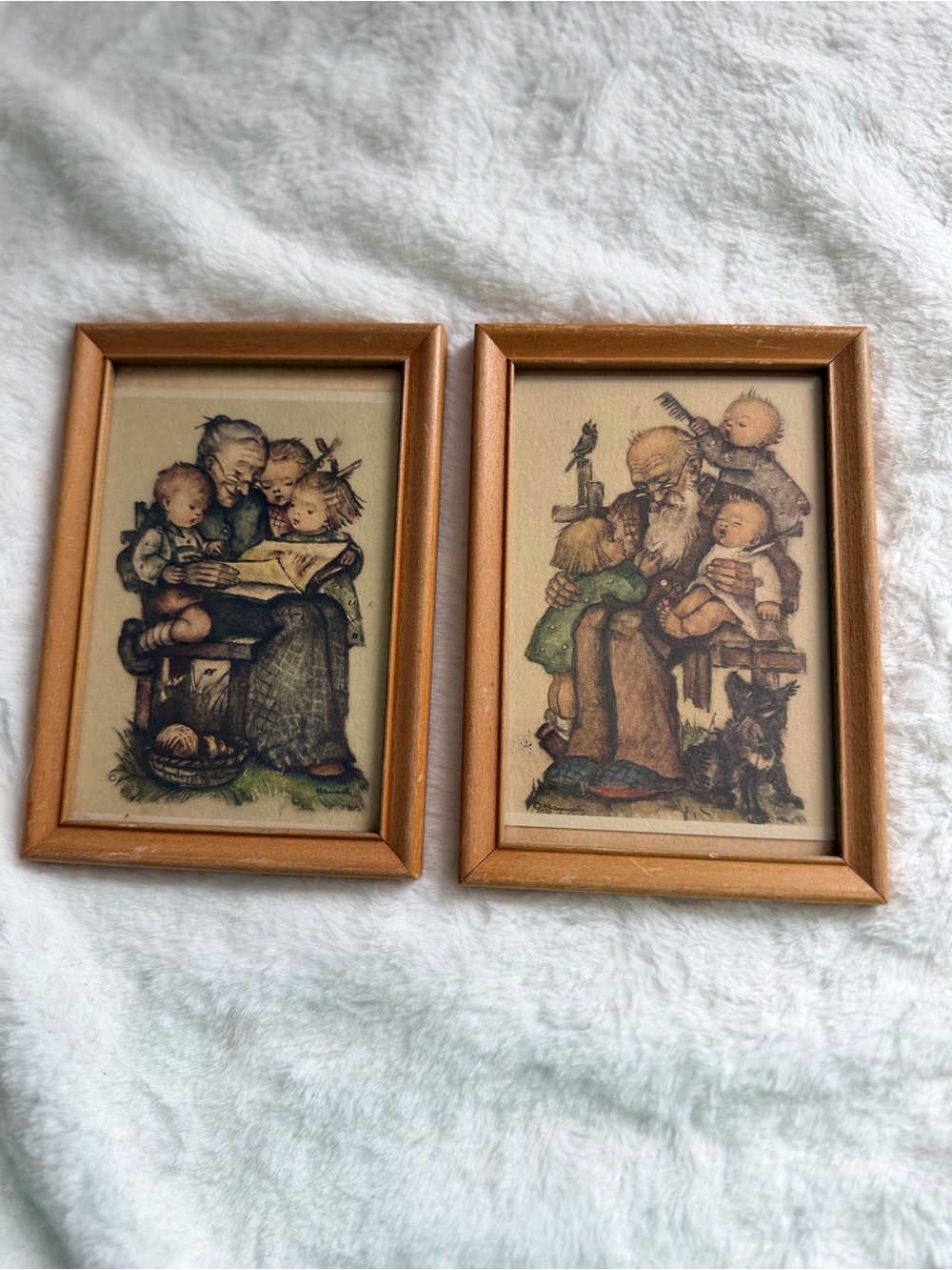 Vintage-Style Hummel art prints Wall Art Pair in Light Brown Frames